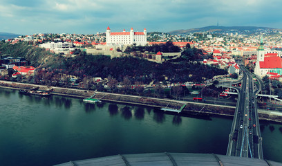 Fototapeta na wymiar Bratislava town historical center with the Danube river