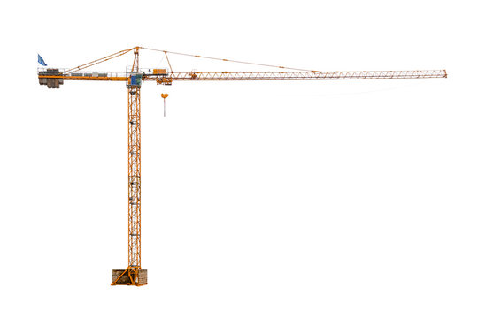 real high construction crane ready to work isolated on white background