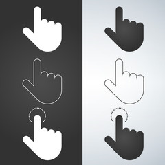 Obraz premium Click hand icon set, click hand icon vector, flat design. White and black illustration.