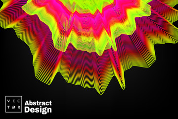 Neon. Liquid abstract. Electronic music fest and electro summer wave poster. Club party flyer. Abstract gradients waves music background. Pink and yellow colors.