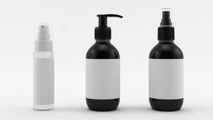 Cosmetics cream bottle, shampoo, shower gel, soap, balm. Cosmetic bottle isolated on white background. 3D render