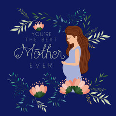 happy mothers day card with pregnancy mom. Vector illustration