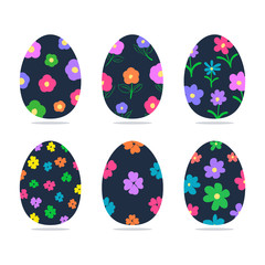 Set of easter eggs with colorful paintings. Vivid ornament of festive food
