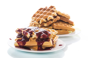 delicious sweet waffles with jam