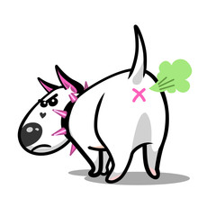 Cute vector cartoon dog. Angry white Bull Terrier.