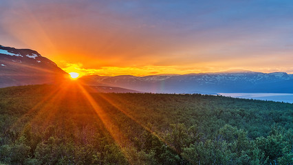 Midnight sun in Abisko National Park, Sweden