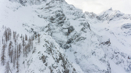 Spectacular view of snow covered mountain ridge.