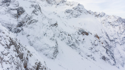 Spectacular view of snow covered mountain ridge.