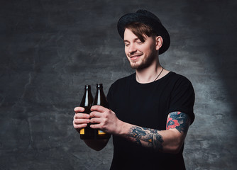 Portrait of handsome bearded hipster.