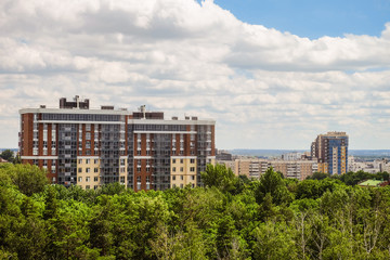Fototapeta premium Belgorod cityscape skyline, Russia. Aerial view in daylight. Residential multi-storey apartment blocks in center of the city.