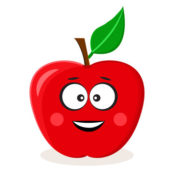 Cartoon red apple. Fruit emoticon. Stylized character. Vector illustration