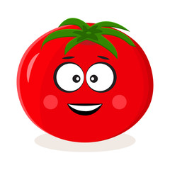 Obraz premium Cartoon red tomato. Vegetable emoticon. Stylized character. Vector illustration