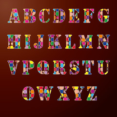 Funny English alphabet with colored letters.