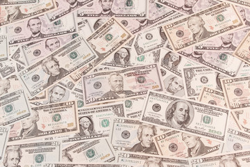 Assorted American banknotes overlapping