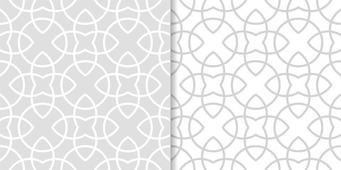 Fototapeta premium Light gray geometric ornaments. Set of seamless patterns