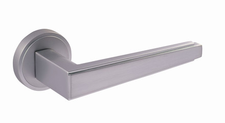 Door handle of silver on a white background side view