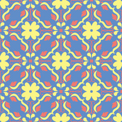 Floral blue seamless pattern. Colored flower background