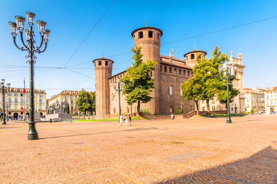 Turin, Piedmont, Italy, 18 August 2017. castle square in Turin, Piedmont,  Italy