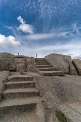Celtic Vetton sacred space (Nemeton) Altar of sacrifices sculpted in granite rock known as Silla de Felipe II (Phillip II chair) in Guadarrama Mountains near San Lorenzo del Escorial, Madrid, Spain