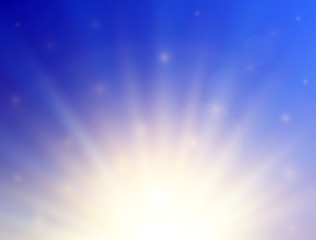 Shining sun with lens flare. Summer background. Vector illustration