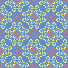 Floral blue seamless pattern. Colored flower background