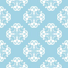 White floral seamless pattern on blue background
