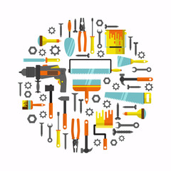 House repair tools flat vector icons set