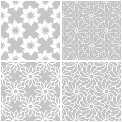 Floral patterns. Set of gray and white seamless backgrounds