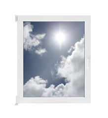 Fenster Fensterrahmen Isolierglas mit Ausblick  Himmel und Wetter