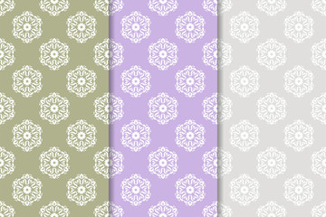 Set of floral ornaments. Colored vertical seamless patterns
