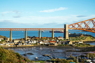 A view from the east footpath of the Forth Road Bridge, looking over North Queensferry towords the...