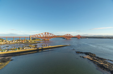 A view from the footpath of the Forth Road Bridge, looking east over North Queensferry harbour,...
