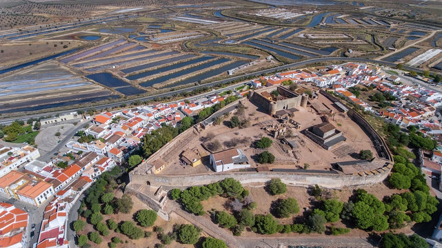 Aerial. Ancient walls of the military settlement of the castle Castro Marim