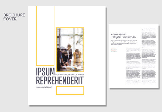 Brochure Layout with Yellow Outlined Rectangle Elements