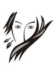 Romantic image of a woman. Female image, laconic symbol. Fashion.  Vector drawing. Black and white