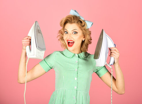 Retro Woman Ironing Clothes, Gender Inequality.