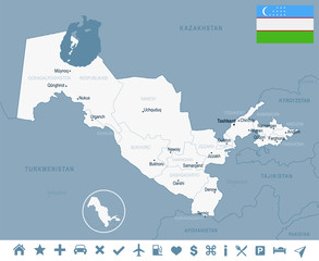 Uzbekistan - map and flag Detailed Vector Illustration