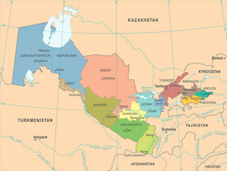 Obraz premium Uzbekistan Map - Detailed Vector Illustration