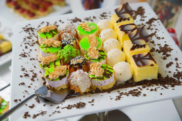 cakes on dessert trays