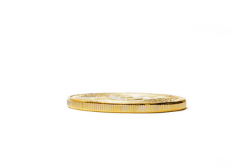 Golden bit coin rib isolated on white