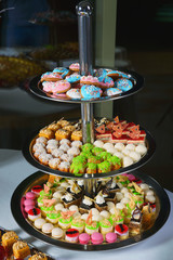 cakes on dessert trays