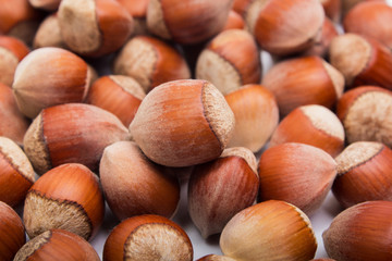 Hazelnuts. Food background, photo wallpaper.