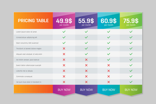 Creative Vector Illustration Of Business Plans Web Comparison Pricing Table Isolated On Transparent Background. Art Design Modern Banner List. Abstract Concept Graphic Websites, Applications Element