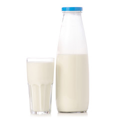 A bottle of milk a glass of milk