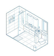 Isometric illustration of bathroom. Hand drawn interior view.