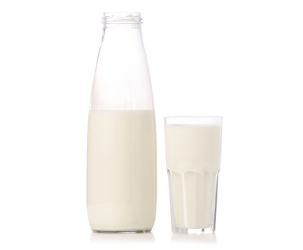 A bottle of milk a glass of milk