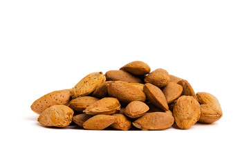 Macro view of shelled almond. Almonds in their shells.