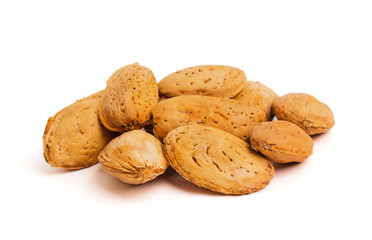 Macro view of shelled almond. Almonds in their shells.