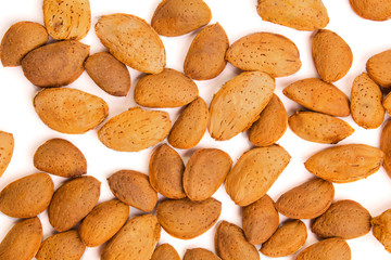 Macro view of shelled almond. Almonds in their shells.