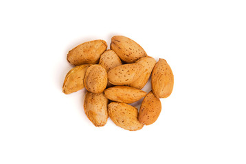Macro view of shelled almond. Almonds in their shells.